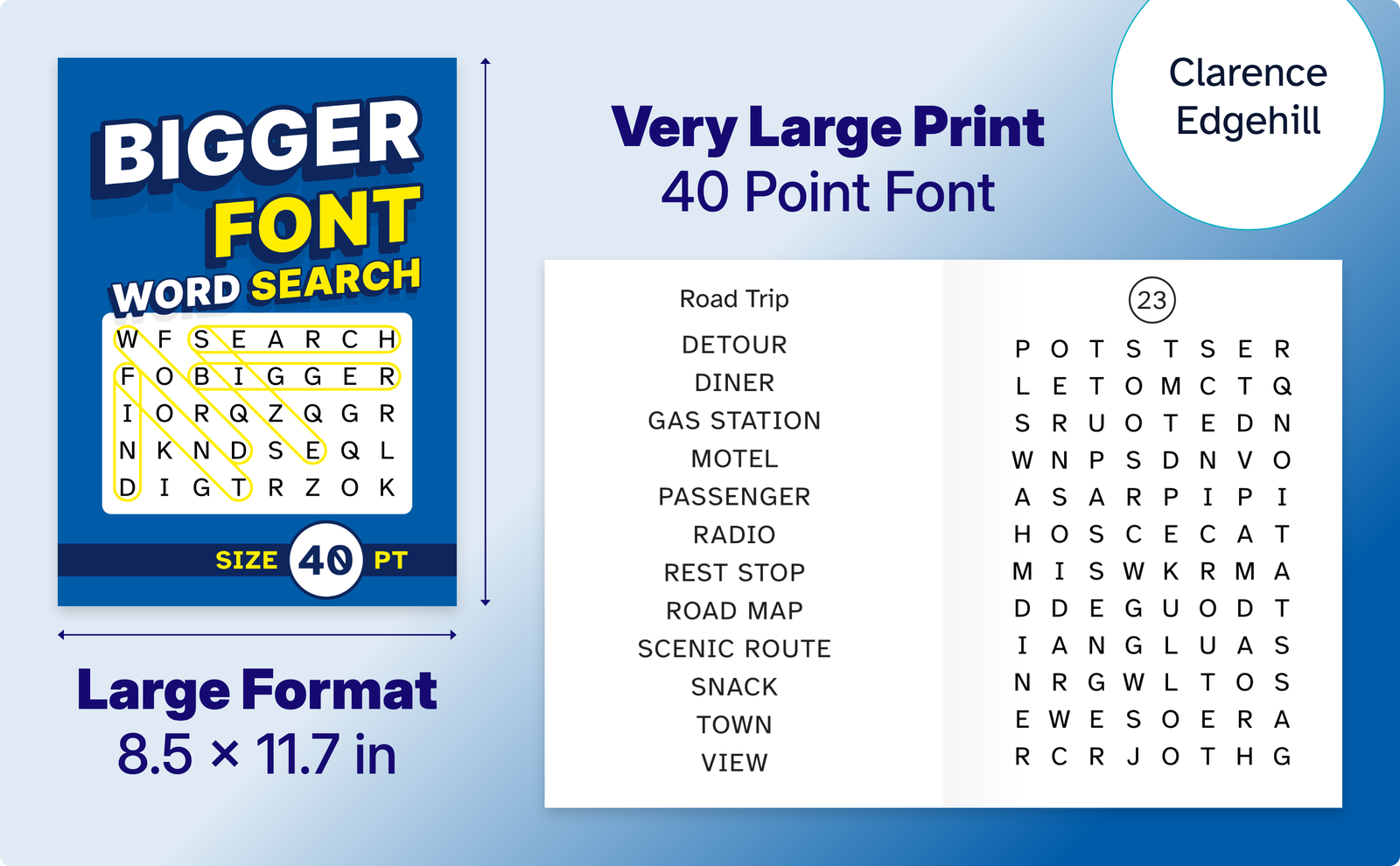 Bigger Font Word Search – cover and a sample interior page