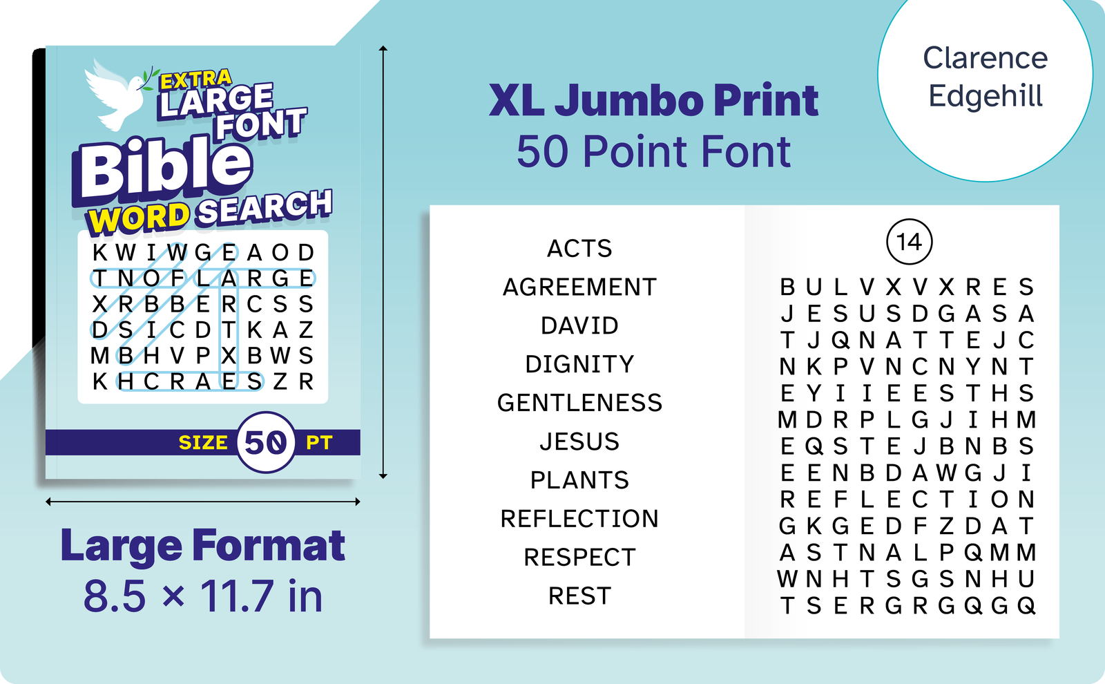 Extra Large Font Bible Word Search – cover and a sample interior page