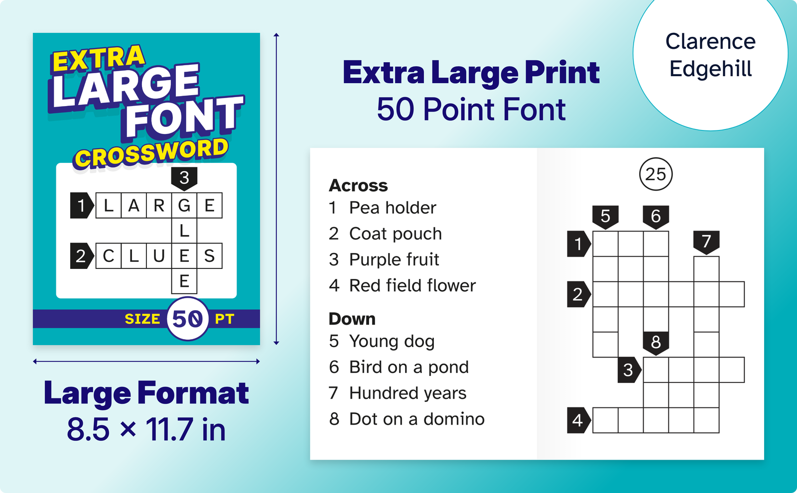 Extra Large Font Crossword – cover and a sample interior page