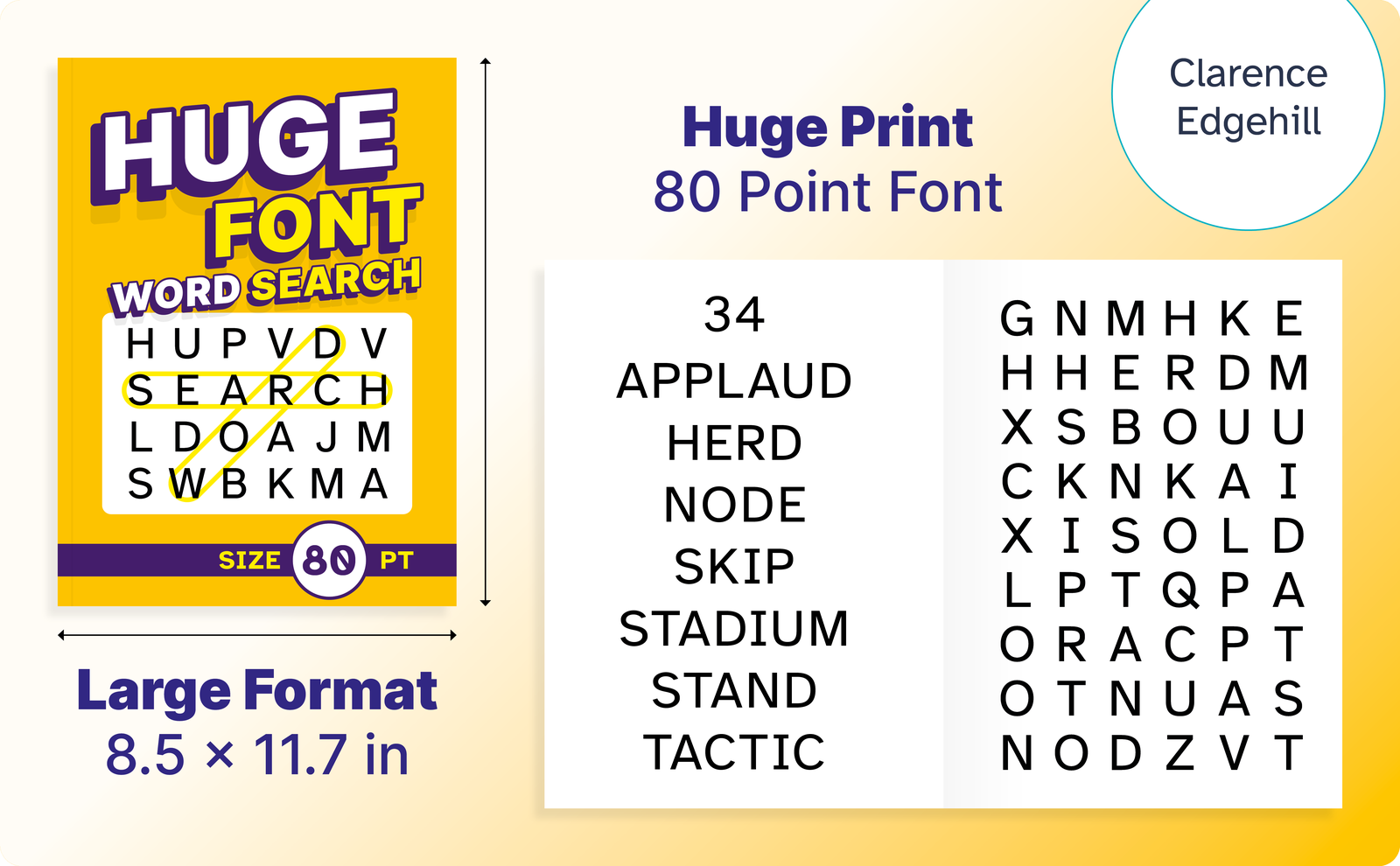 Huge Font Word Search – cover and a sample interior page