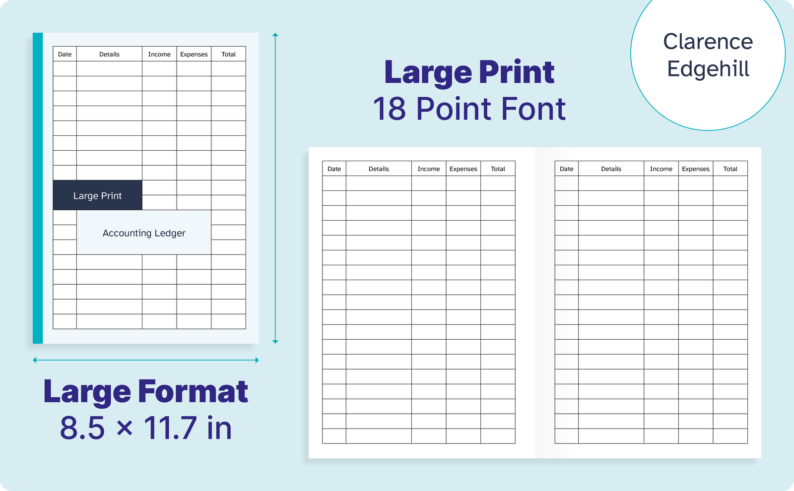 Large Print Accounting Ledger – cover and a sample interior page