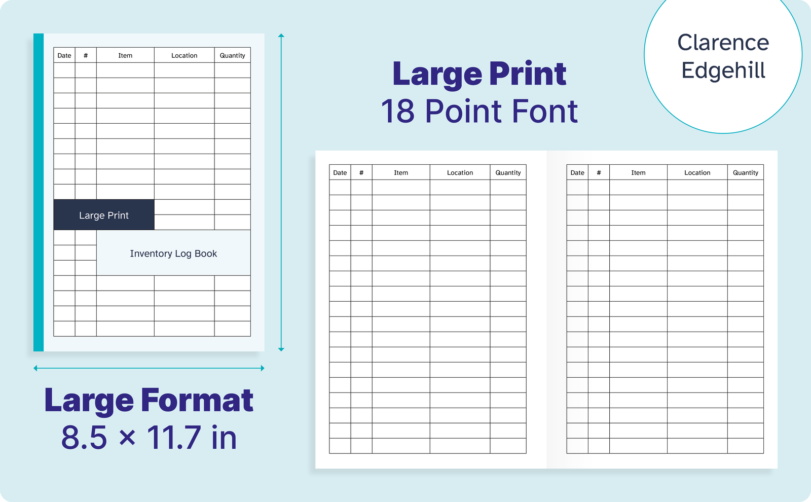 Large Print Inventory Log Book – cover and a sample interior page