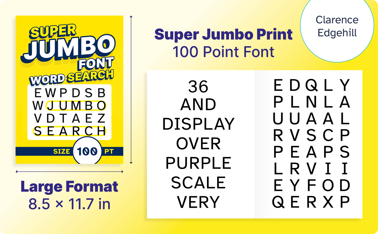 Super Jumbo Font Word Search – cover and a sample interior page